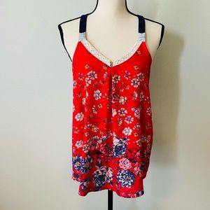 Rewind Red and Gray Floral Tank Top Medium